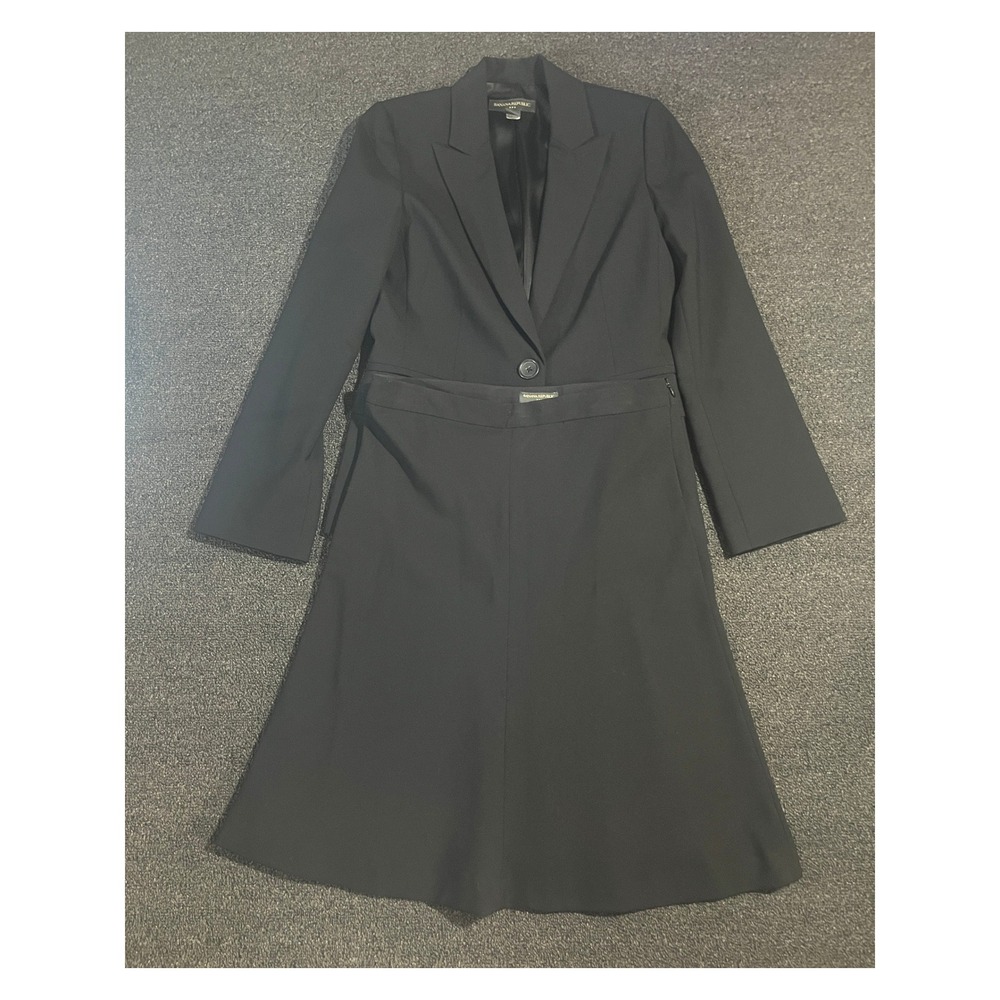 Banana Republic Womens‎ Black Wool Blend Single Button Blazer & Skirt Suit Size8